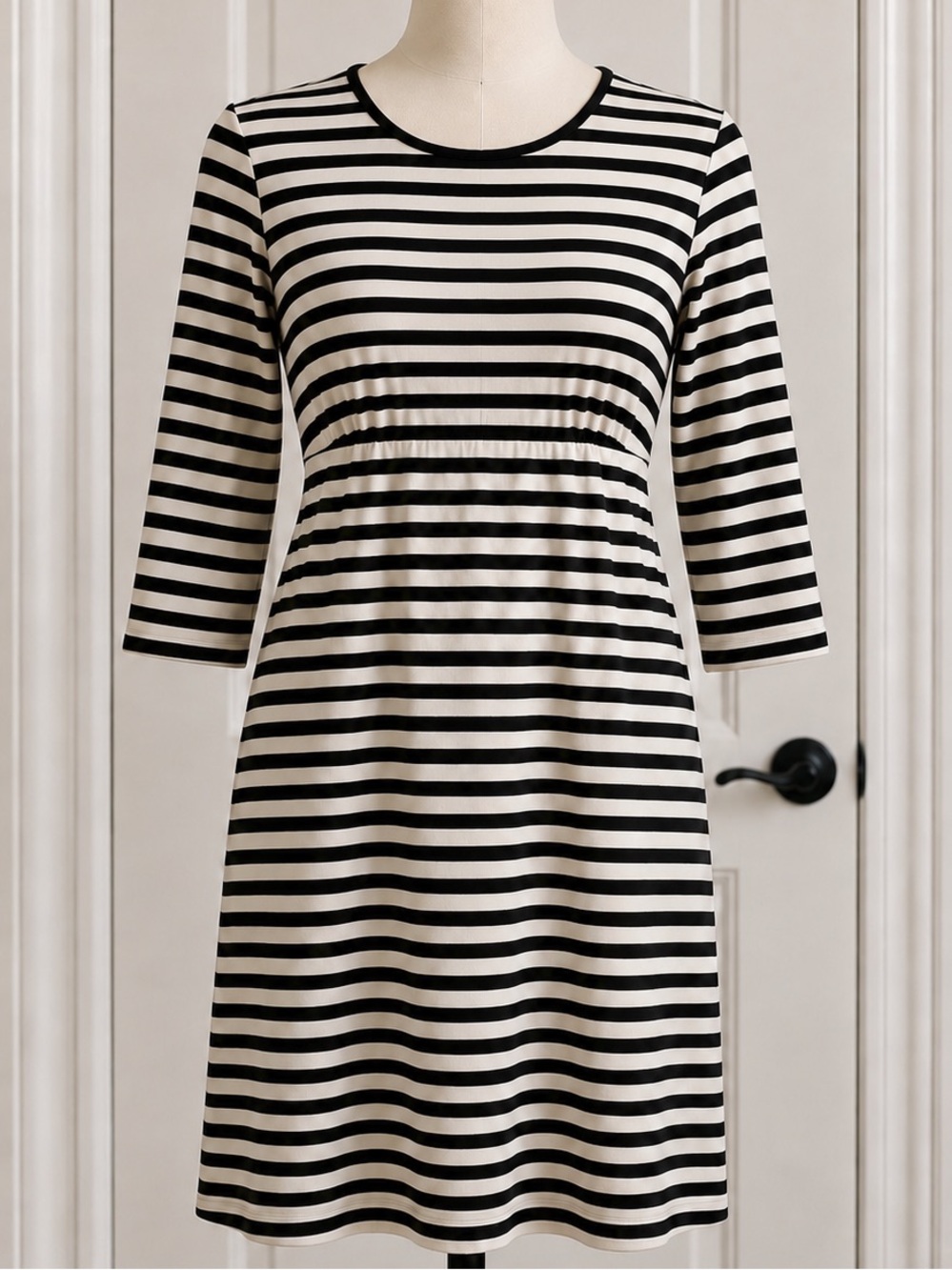kate spade Black and Cream Striped Knit Top with Keyhole Back